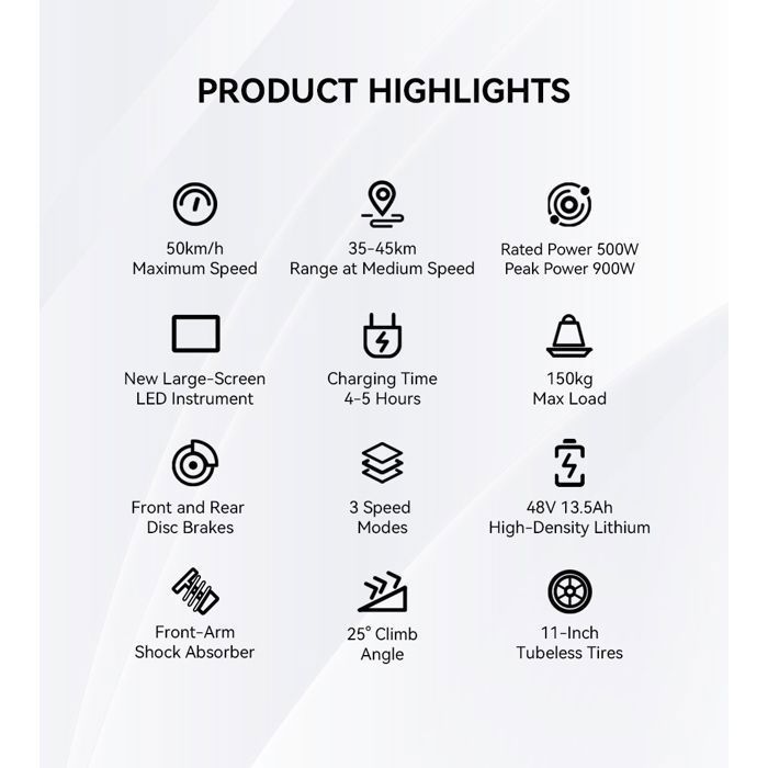 OOTD T10 - Scooter Électrique - 48 V 13,5 Ah - Trottinette Électrique Tout-terrain Pliable - 11 Pouces - Neuve