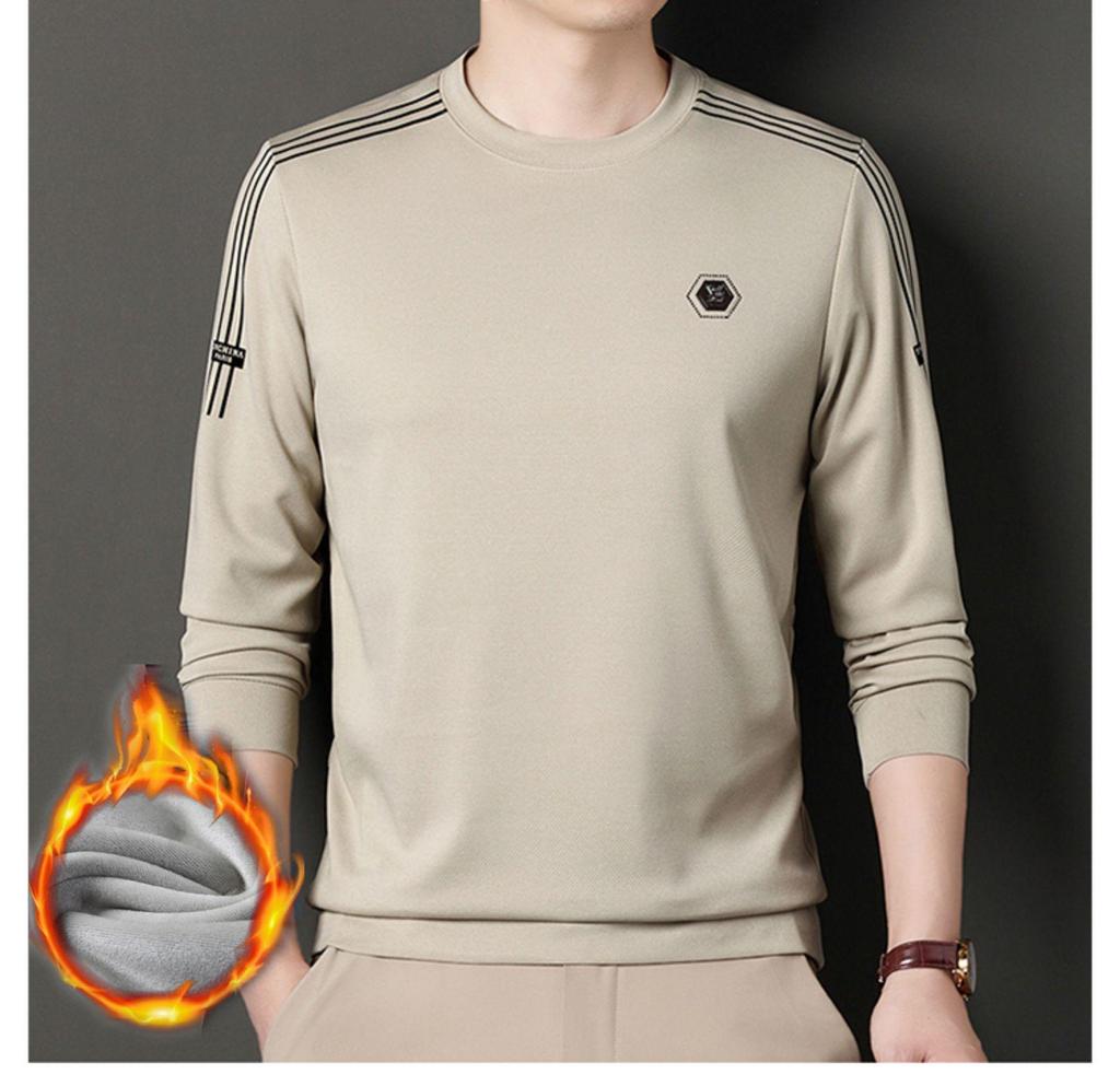 Men's Fleece-Lined Casual Round Neck Hoodie - Thick Warm Long Sleeve for Winter 2025