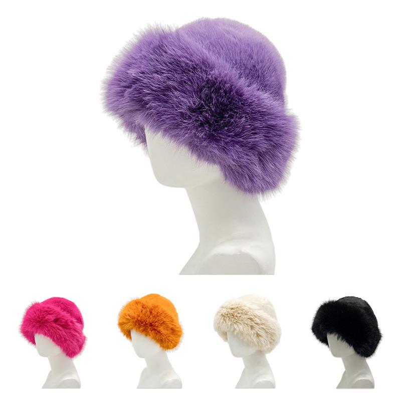 Plush Faux Fur Fisherman Hat Solid Color Thickened  Furry Stylish Winter Warm
