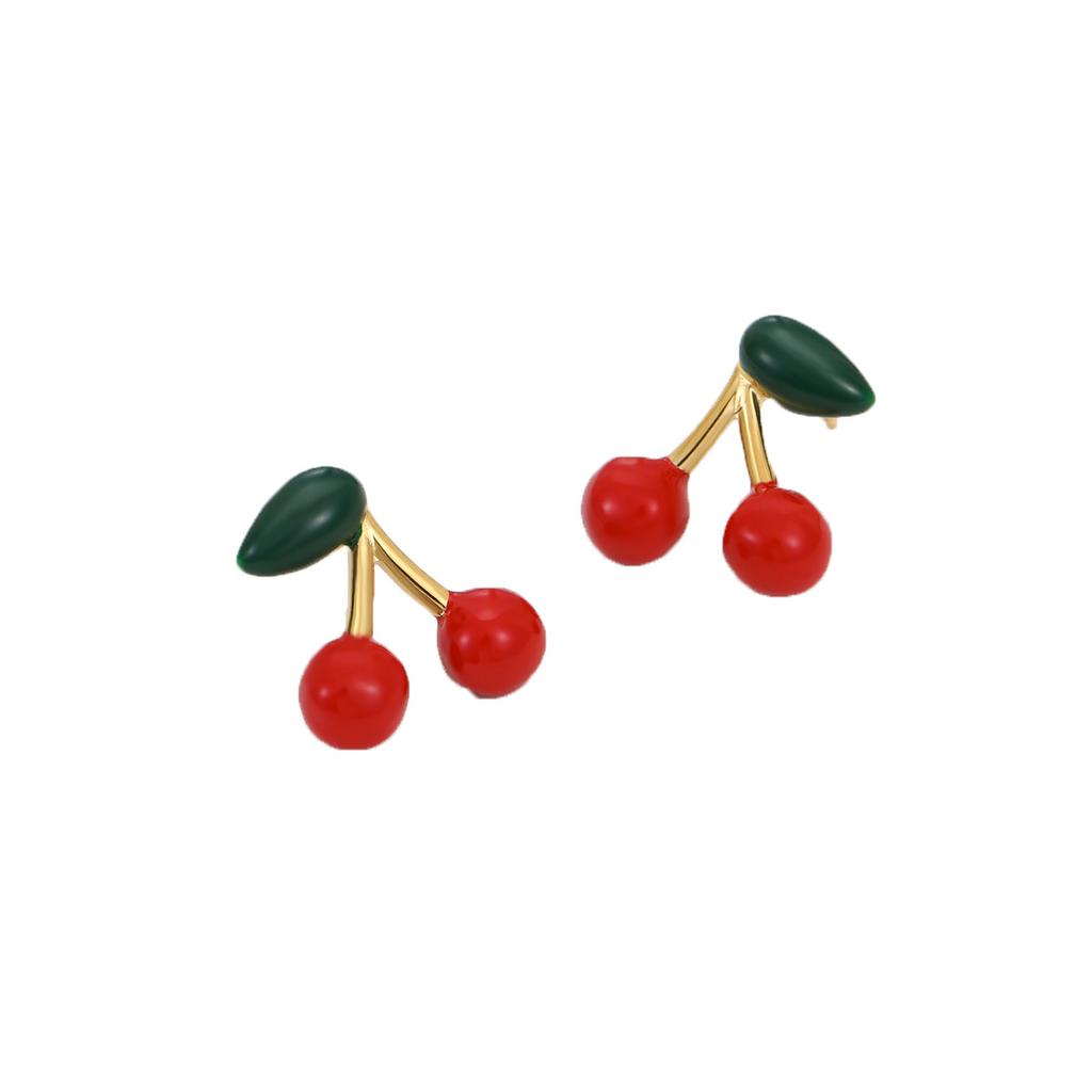 GEMCHIC Damen Niedliche Kirsch-Steckohrringe 2025 Neue Mode Früchte-Design Edelstahl Rot Grün Blatt Schmuck