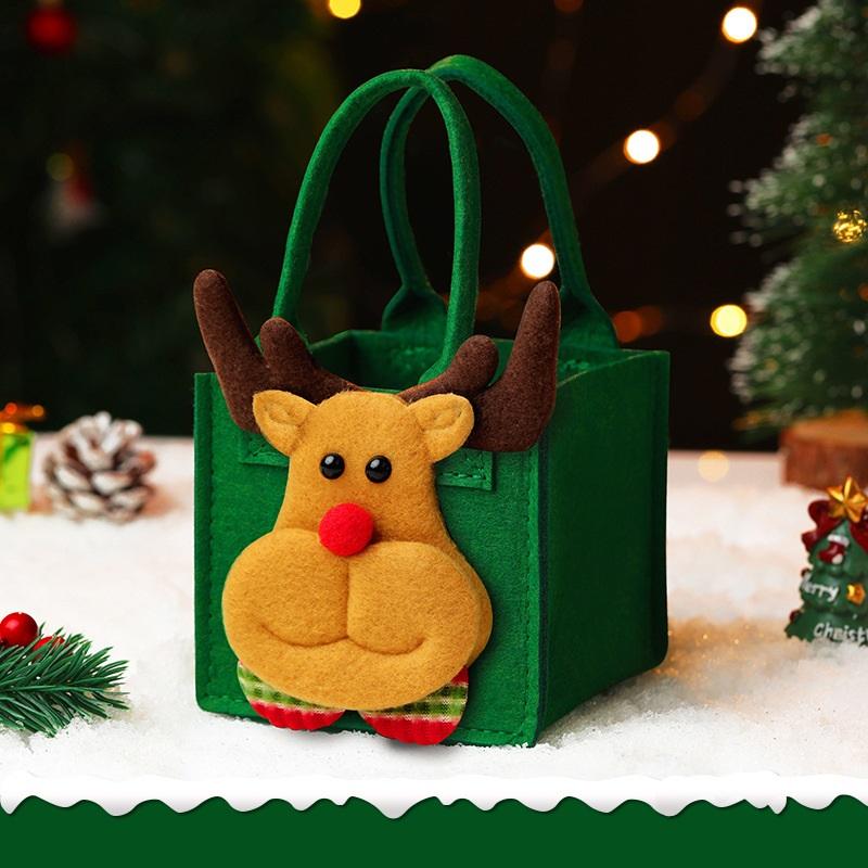 Christmas Gift Bag Felt Cloth Children Cartoon Elk Santa Snowman Candy Bag Christmas Eve Handheld Portable Small Tote Xmas Decor