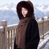 Solid Color Knitted Hooded Scarf Wool Blend Hat and Scarf 2-in-1 Simple Hooded Cap Streetwear