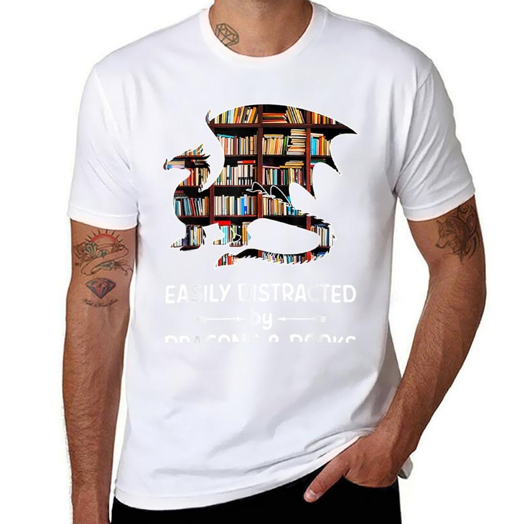 Distracted By Easily Dragons Books And TShirt Urban Style Print TShirt