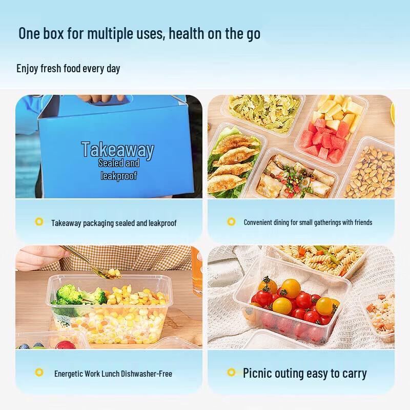 Disposable Rectangular Plastic Food Containers with Lids, 650ml, 300-Pack