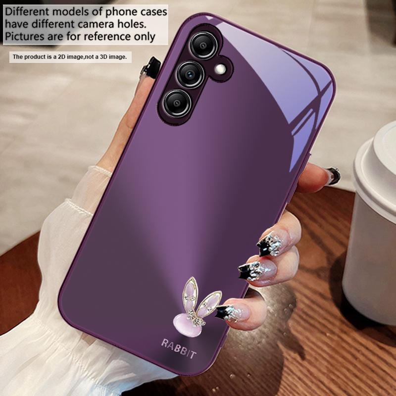 A Cute Light Blue Rabbit For Samsung A73 72 71 A70 56 55 54 A53 52 51 50 42 A35 A34 33 32 31 26 25 24 23 22 30 Glass Phone Case