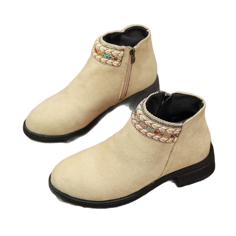 2025 New Roman-Style Bohemian Women's Boots - Plus Size Round-Toe Short Boots