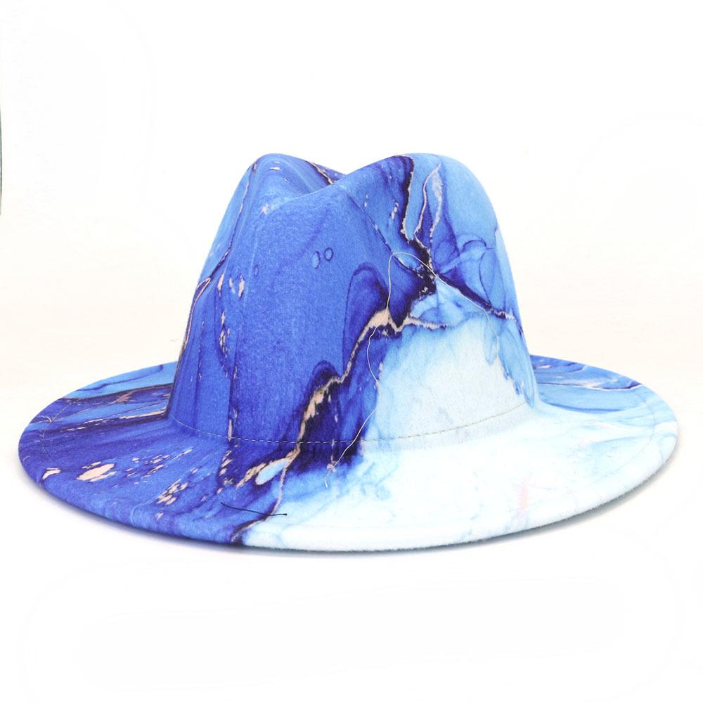 New Summer Unisex Tie-dye Jazz Hats Fashion Women White Black Fashion Luxury Hat Men Wide Brim Cowboy Fedoras Church Panama Cap