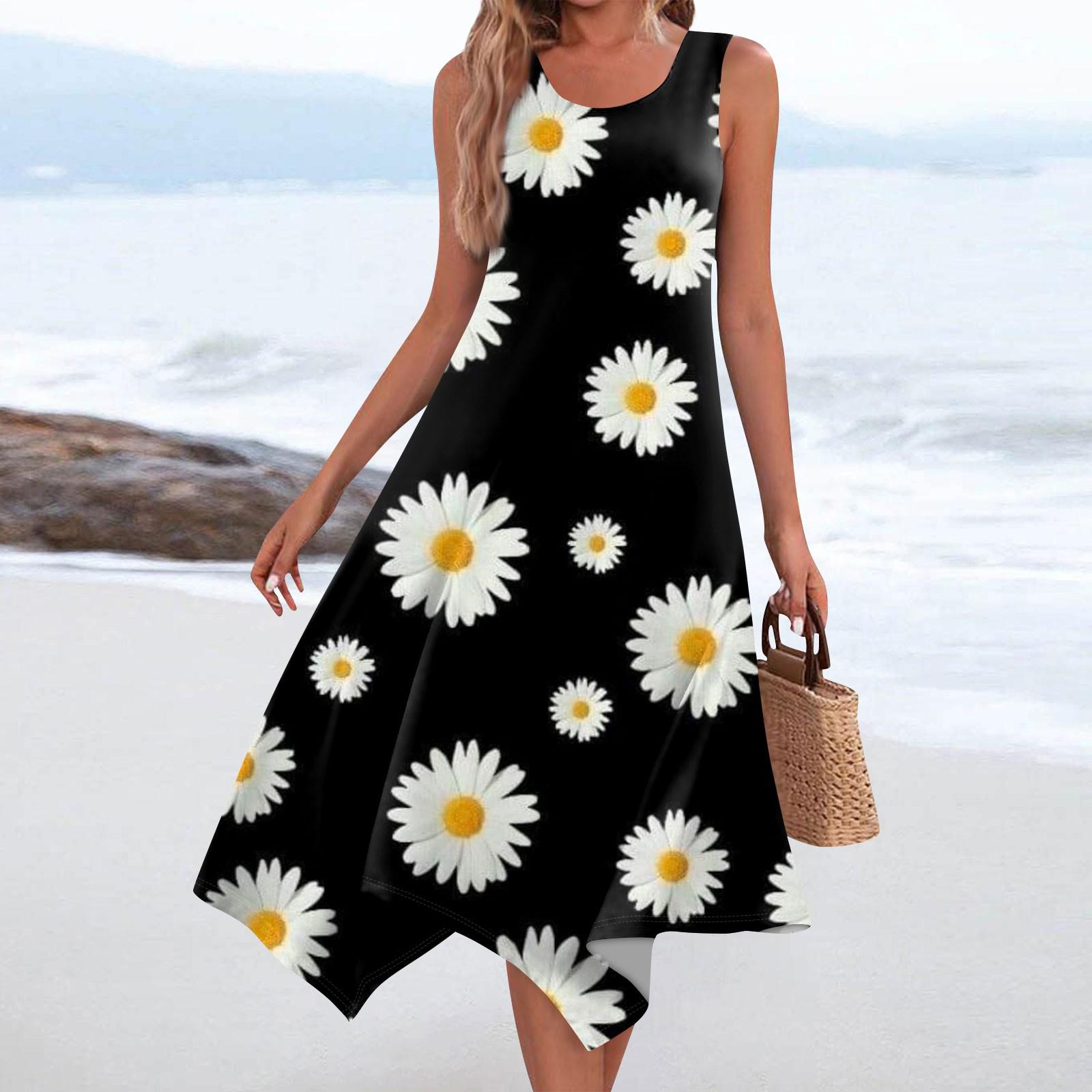 

Женское повседневное модное платье миди без рукавов с круглым вырезом и нерегулярным подолом L чёрный