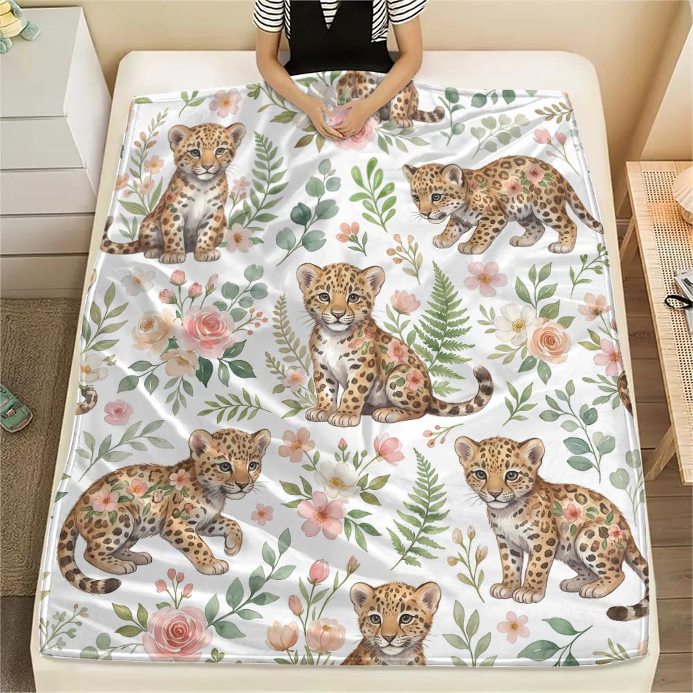 Frische Blumen Pferd Leopardenmuster Flanelldecke Hohe Qualität Bequem für Alle Jahreszeiten Heimdekoration Wärme und Komfort Perfekt für Weihnachtsgeschenke