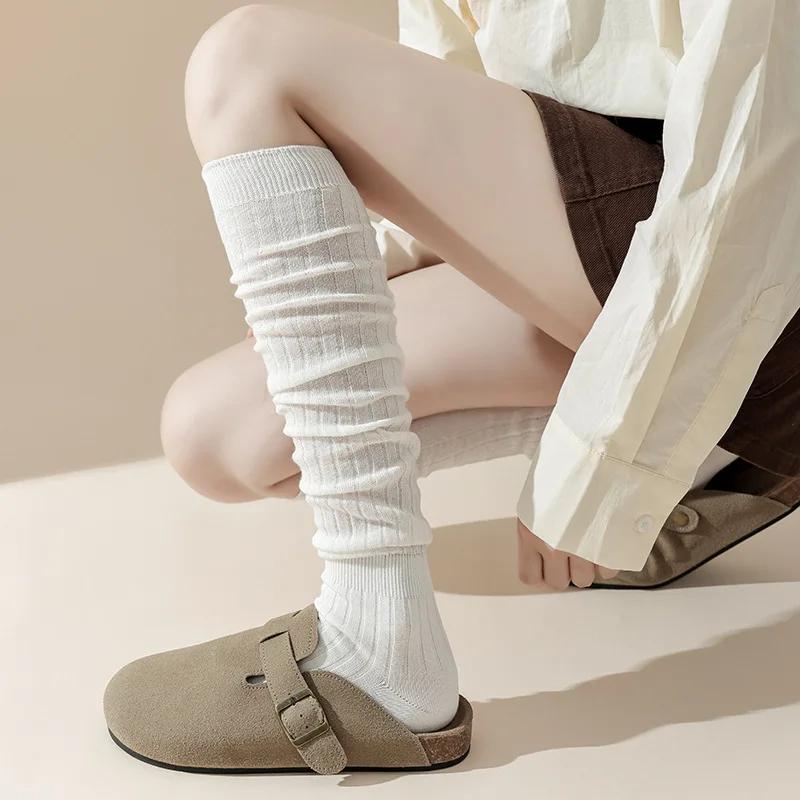 Women Stockings JK Girls Knee High Socks Thigh High Stockings College Style Solid Color Black White Gray Socks Thigh High Socks