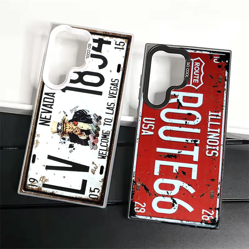 Retro Vintage License Plate Soft Phone Case for Samsung Galaxy S24 S25 FE S26 Edge S23 Ultra S22 Plus S21 + Shockproof Cover Bac