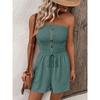 Summer Fashion Splicing Women's Solid Color Sexy Sleeveless Button Tie Waist Casual Comfortable Jumpsuit Shorts