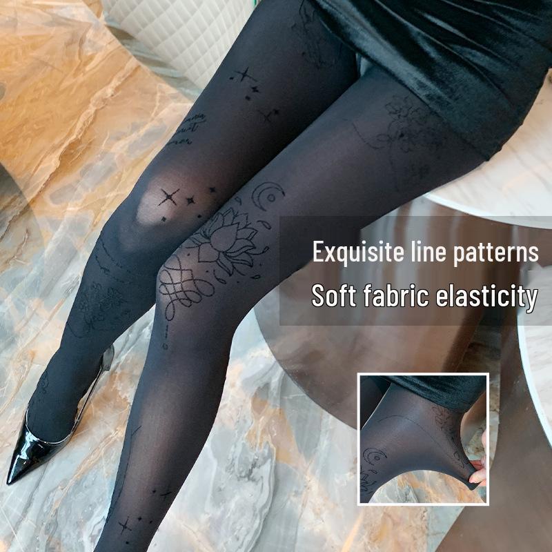 Modische Lotus-Jacquard Schwarz-Seide Damenstrumpfhose - Anti-Faden, Farbecht, Jeder Schnitt, Dünner Stil für Frühling/Sommer.