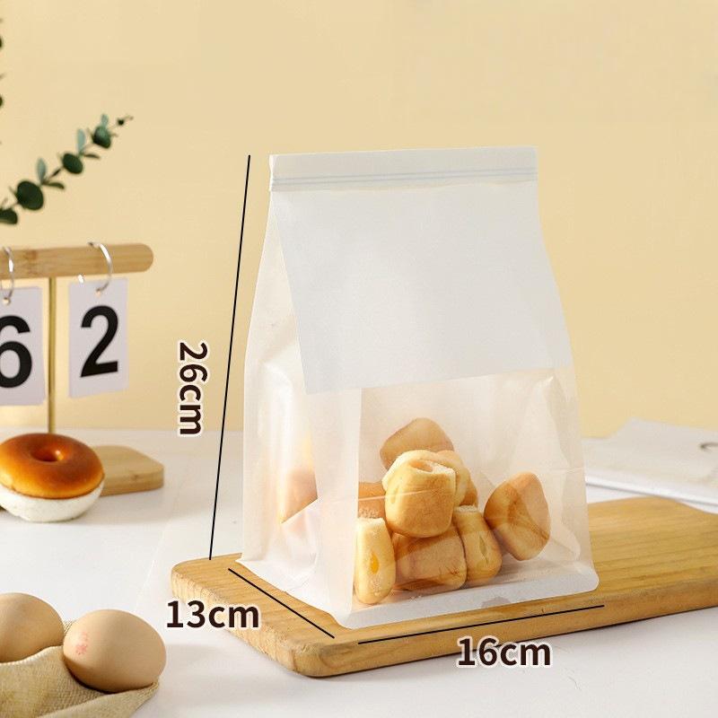 20pcs StoBag Kraft Bakery Bags with Clear Window Reclosable Zipper Bags for Bread Cookies Pastry Candy Cafe Takeout