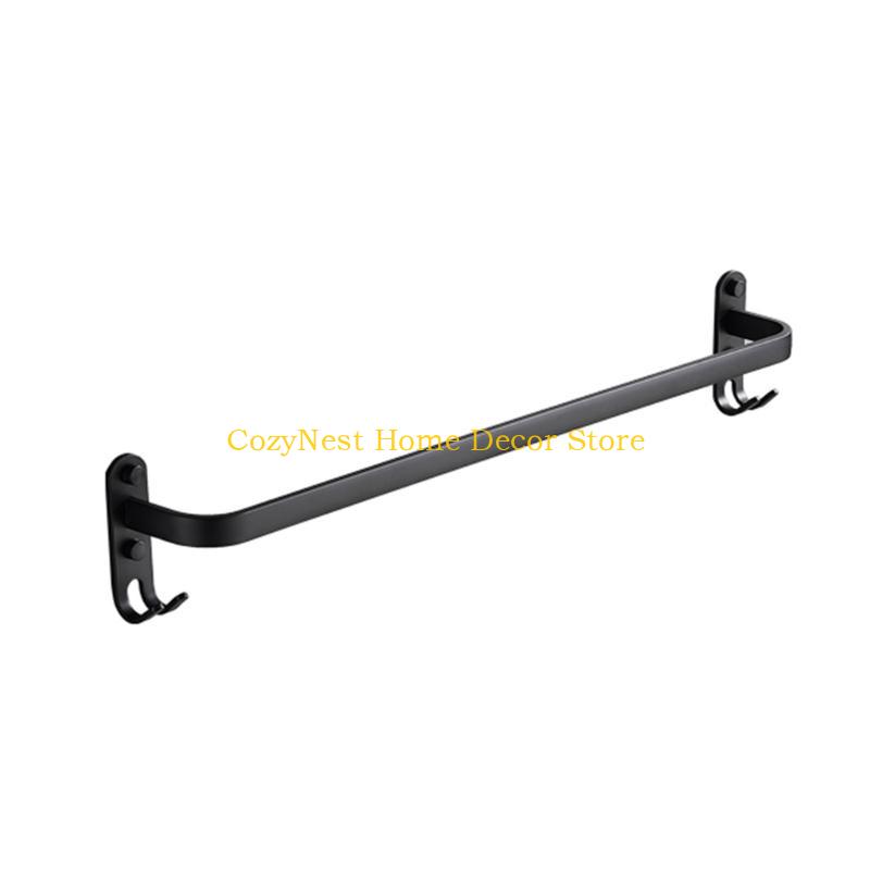 92MF Towel Hanger Wall Mounted Towel Rack Bathroom Space Aluminum Towel Bar with Hooks Towel Holder Bathroom Accessories