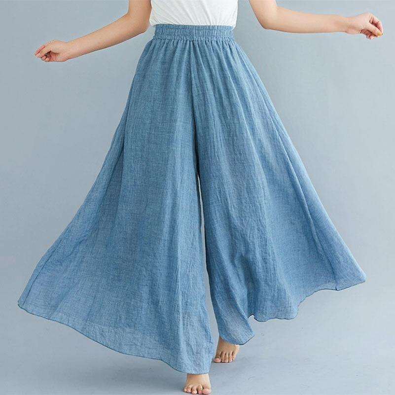 Solid Color Literary Cotton and Linen Wide-leg Pants Women's Trousers Are Thin in Spring and Summer, Loose Casual High-waisted Retro Big Swing Pants