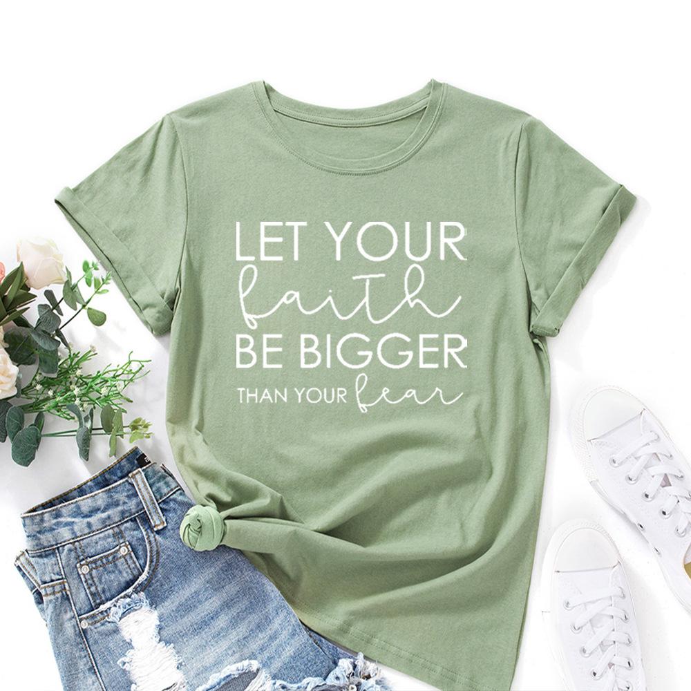 Let You Be Big Pattern Cotton T-Shirt Short Sleeve Round Neck Women 2d Print Tops