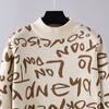 Autumn Winter Women High Neck Vintage Knitted Pullover Long Sleeve Letter Graffiti Sweater Dress