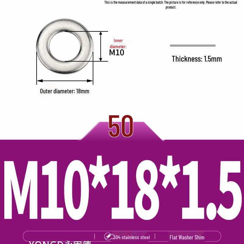 304 Stainless Steel Thickened Flat Washer / Ultra-thin Metal Gasket, Sizes M1.6-M10