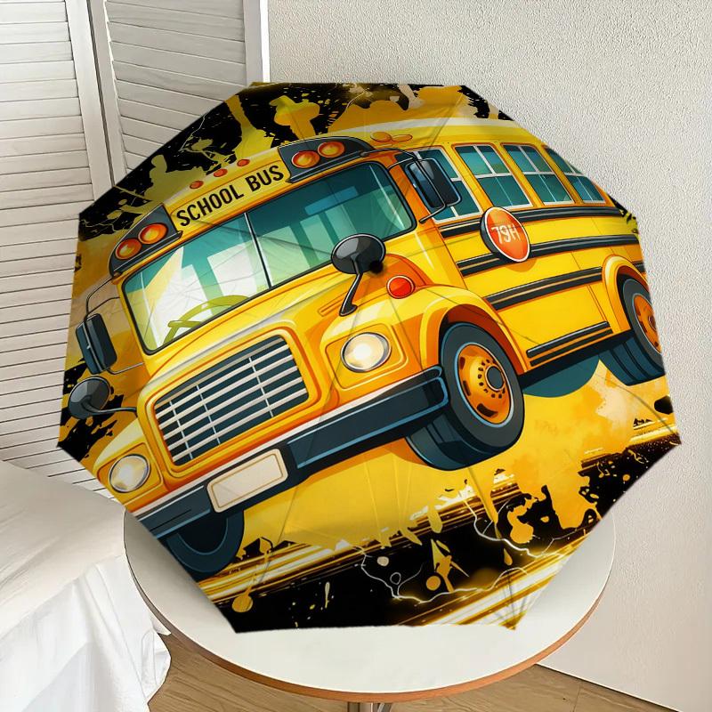 1pc School Bus Lightning Pattern Umbrella Design Automatic Opening and Closing Umbrella, High-quality Travel Umbrella,  C1128188