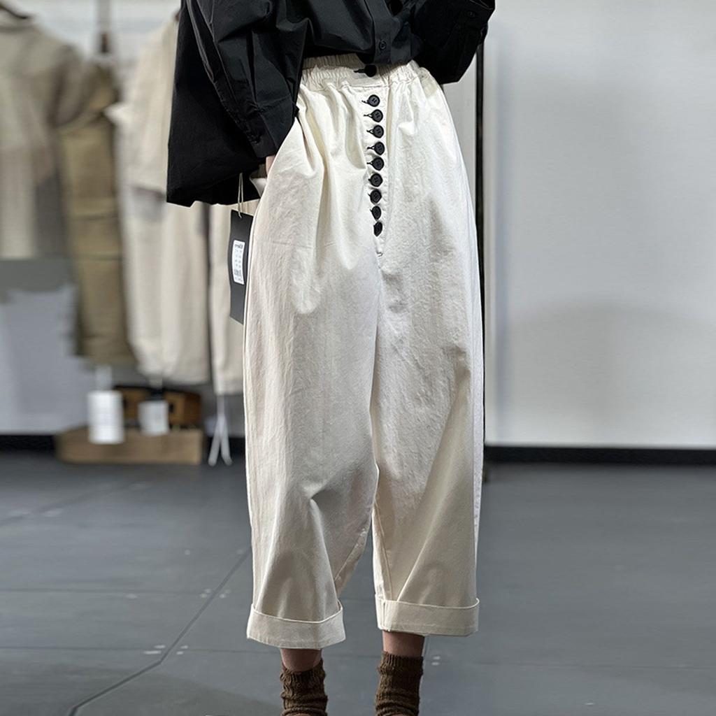 Spring-Autumn Artistic Retro Plus Size Women's Long Pants Loose Slim-Fit Versatile Solid Color Harem Slouch Pants