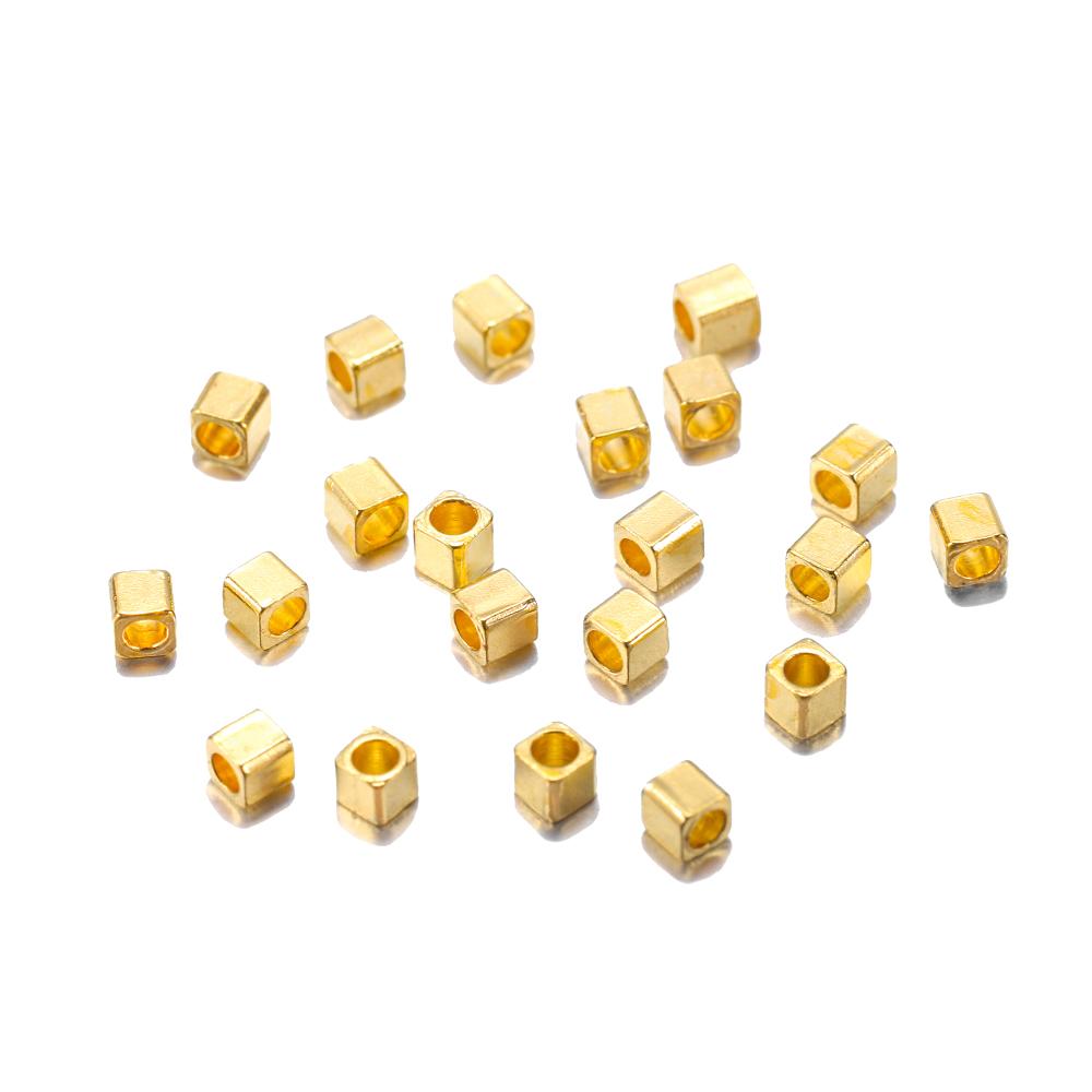 100pcs 2mmx2mmx2mm Light Gold  Copper Metal Loose Square Bead Cuboid Seed Beads Bracelet Supplies For Jewelry Design Accessorie