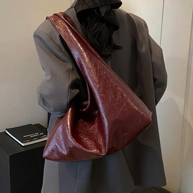 Large Capacity PU Leather Hobo Underarm Bags Autumn Winter Shoulder Bag for Women 2026 New Trend Y2K Handbags and Purses Tote