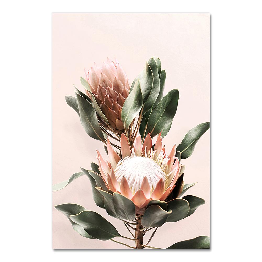 Rosa Stil Blumenposter Grüne Blätter Leinwanddruck Marokko Tür Moderne Wandkunst Bilder für Wohnzimmerdekor