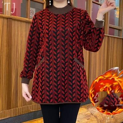 Pull ample à carreaux pour femme, sweat-shirt chaud à manches longues, hiver