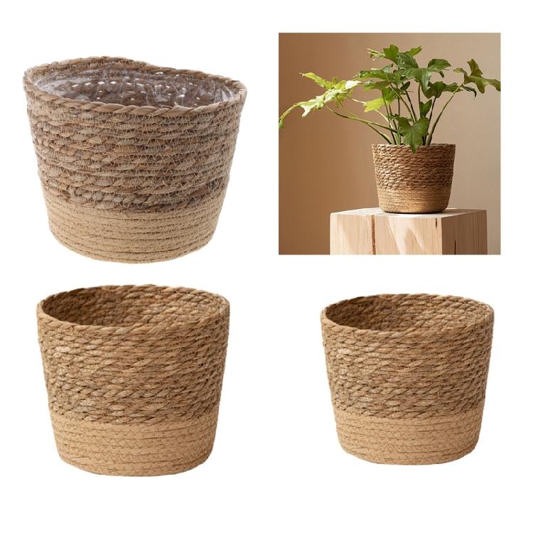 Straw Weaving Flower Plant Basket Grass Planter Indoor Outdoor Garden Pot