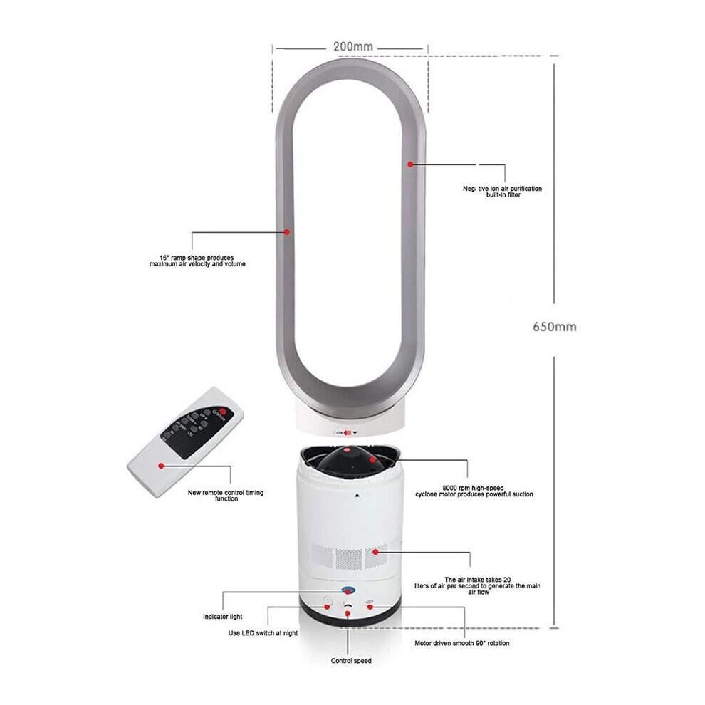 Ultra-Quiet Negative Ion Air Bladeless Tower Fan Silver
