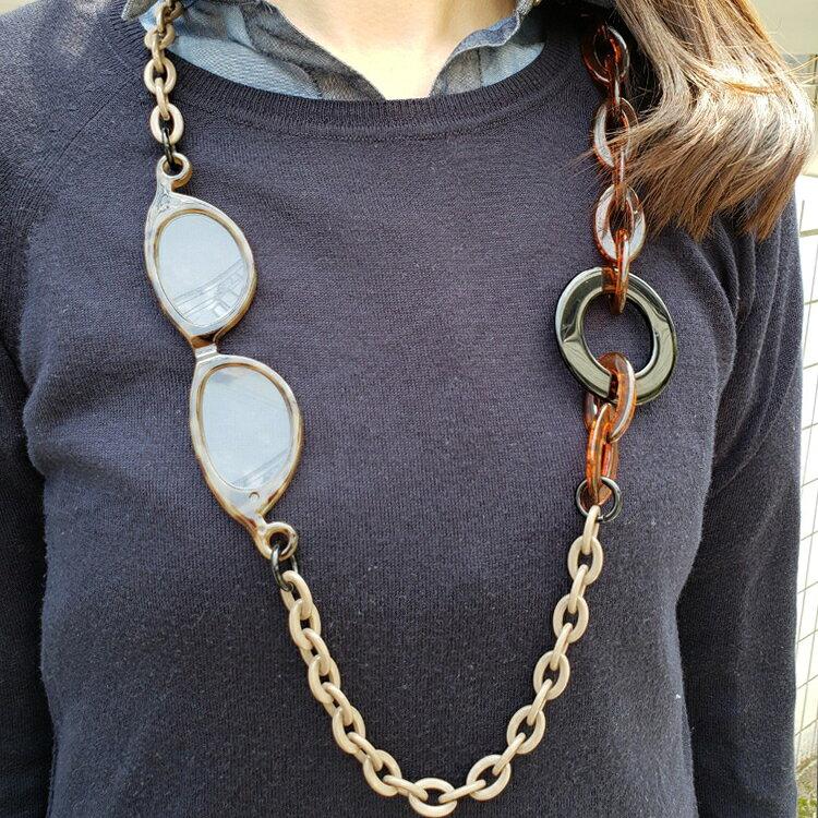 Limited time only points 5 times orders over 3980 yen free shipping. Italy-made Mabel loupe glass chain integrated necklace types made ITALY Glasses