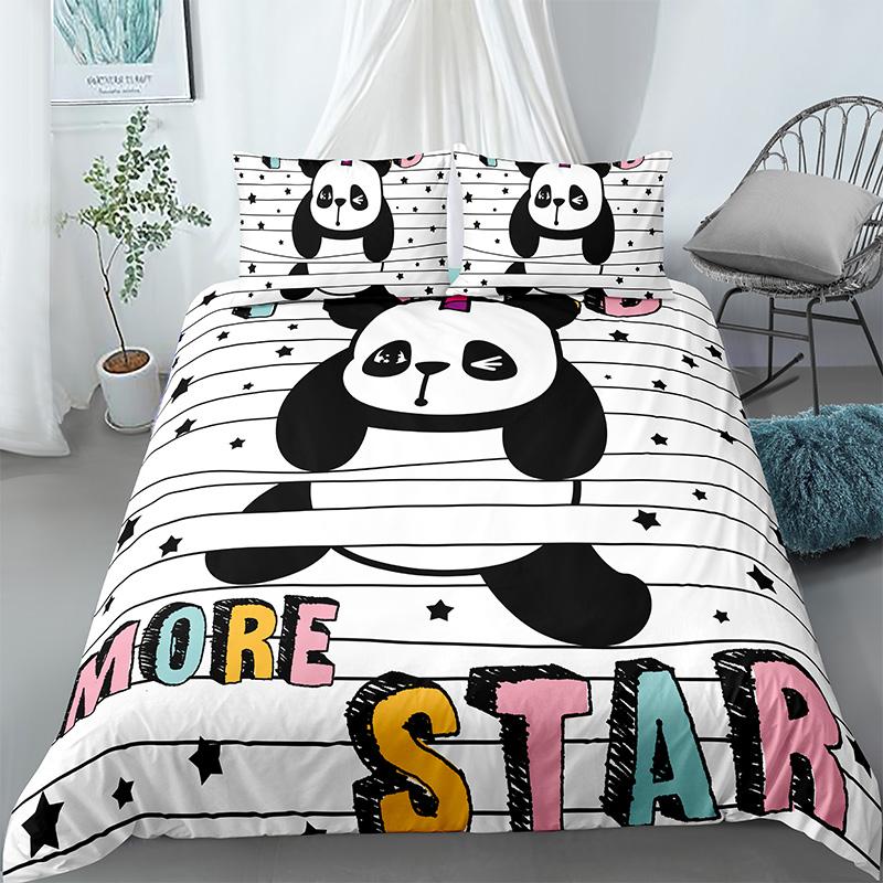 Comforter Panda Printed 2/3Pcs Bedding Set Bamboo For Adult Child Bedclothes And S Bed Sets King
