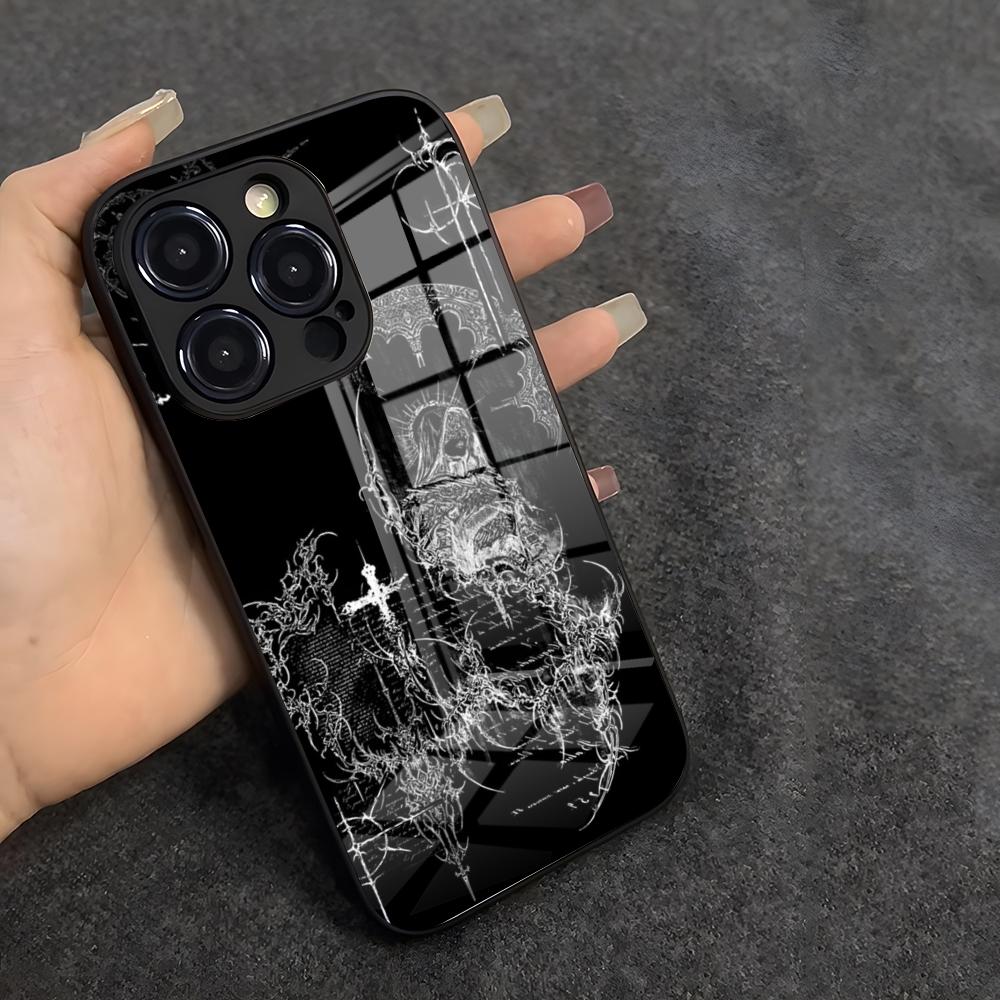 Sigilcore Punk Angel Phone Case For IPhone 17 Air 16 E Pro Max 15 14 13 Mini 12 Pro 11 Max Plus Black Glass Cover