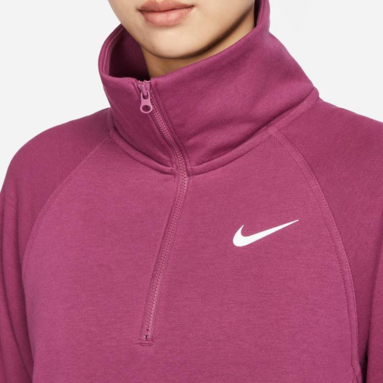 Nike Solid Color Logo Stand Collar Half-Zip Jacket Women Outerwear Burgundy FD9930-653
