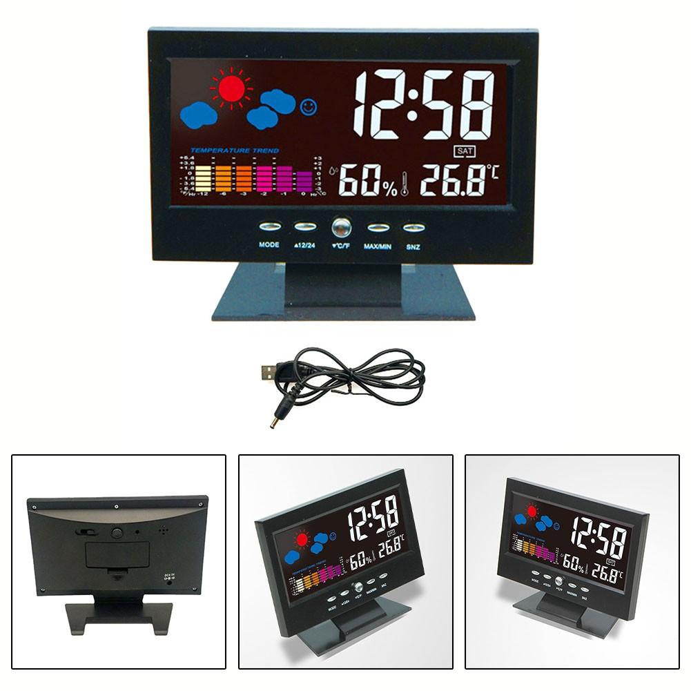 Digital LED Alarm Clock with Weather Display Hygrometer Thermometer Calendar