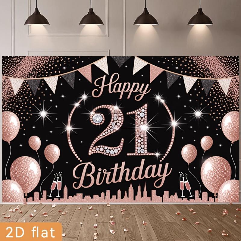 2D Plane 21st Birthday Happy Rose Gold Background Cloth Suitable for Birthday Party Decoration Polyester Fiber