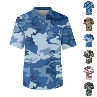 Men's Short Sleeve Button Lapel Camouflage Print Chest Pocket Dry-nurse Top
