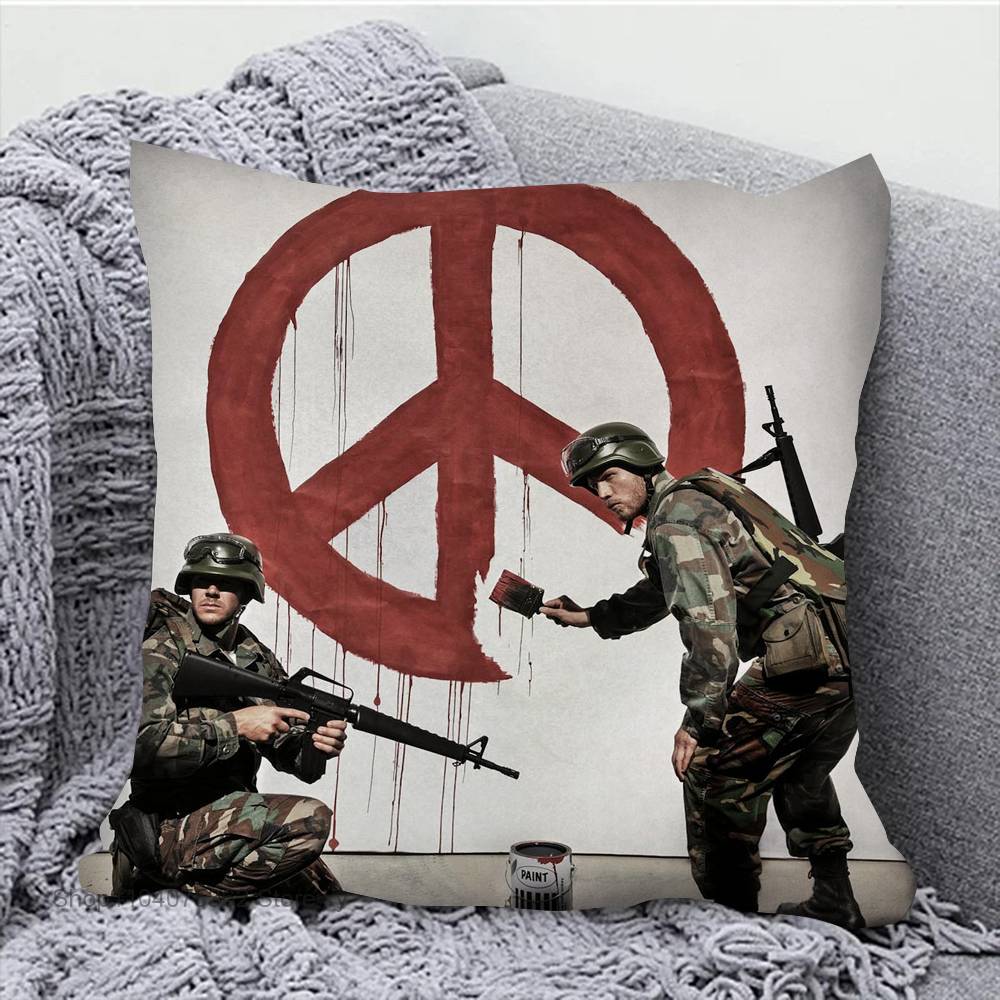 Federa Cuscino Banksy Graffiti Cuscino Quadrato Camera da Letto Divano Cuscino Comfort per il Tempo Libero Auto Soggiorno Decorazione per la Casa