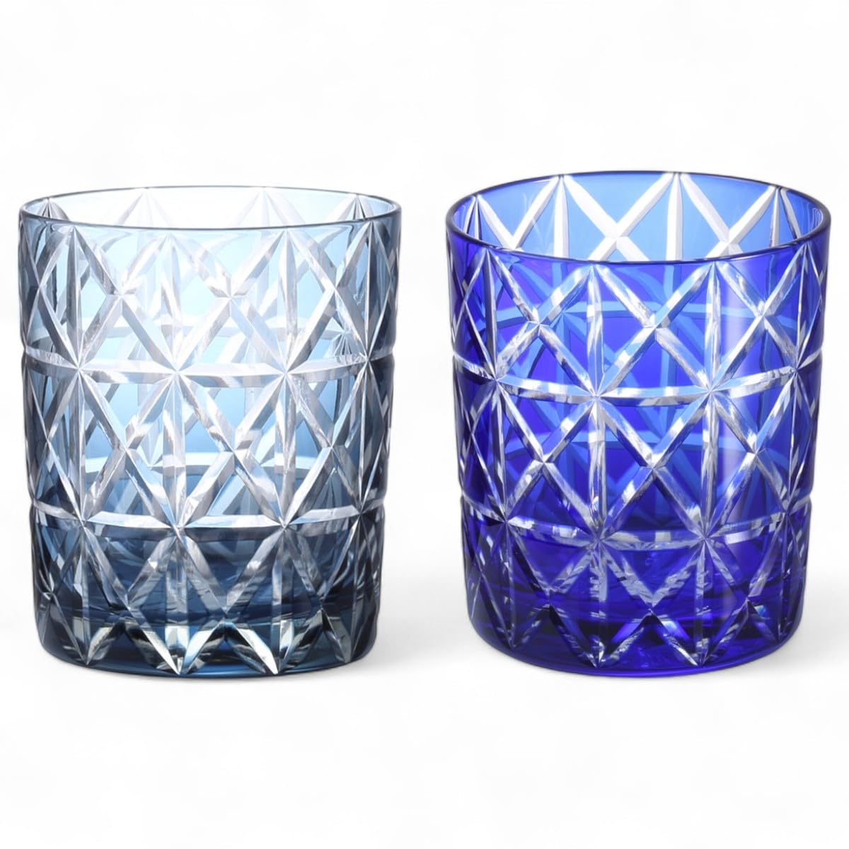 

Mizukage Kiriko Pair of Rocks Diamond Ink Blue Current Model J-kitchens Glasses, 80xH90mm, 280cc, Pattern, & Blue, Bisho,