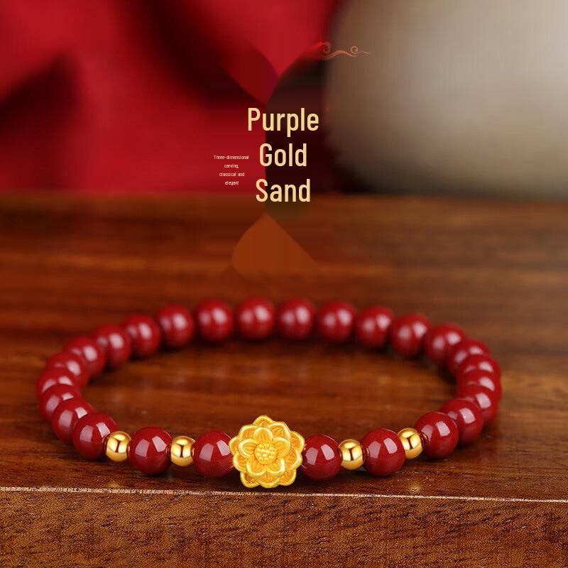 Lotus Cinnabar Beaded Bracelet for Women - Good Luck Gift for Mother's Day, Mom, or Mother-in-law Birthday