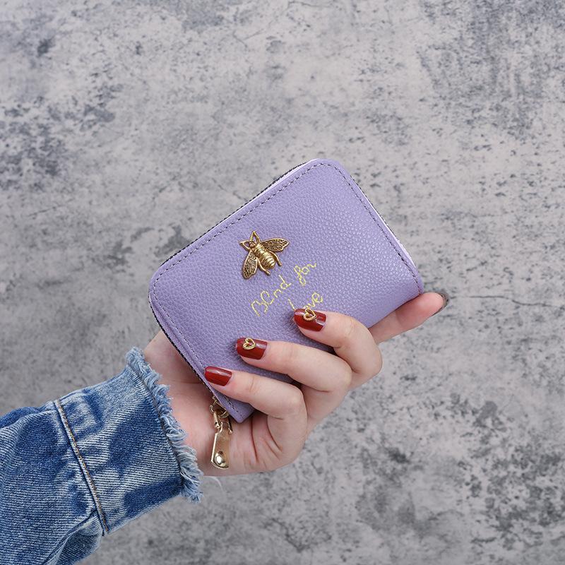 

Женский кожаный маленький мини-кошелек с держателем на молнии, кошелек для монет, сумка-клатч фиолетовый