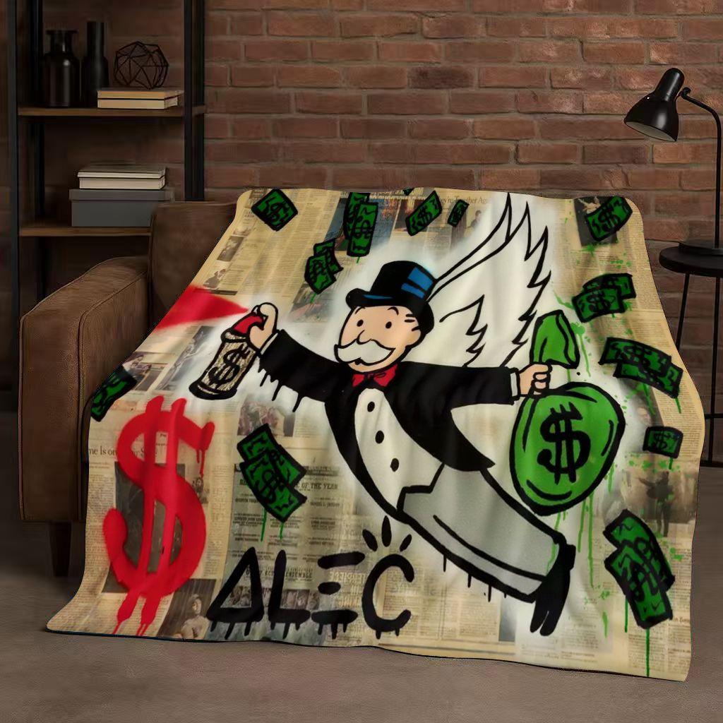 3D Rich Game Monopoly Money Dollar Cartoon Flannel Blanket,Ultra Soft Warm Plush Throw for Home Bedroom Bed Sofa Cover Kids Gift