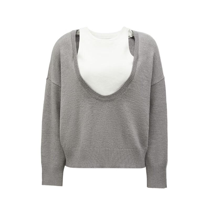 VEROMODA Women's Faux Two-Piece U-Neck Color-Block Long-Sleeve Knit Sweater