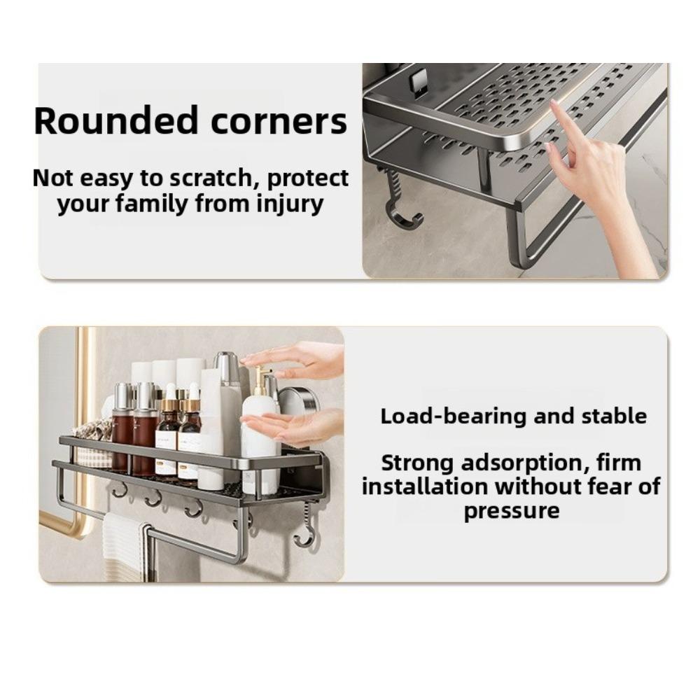 No Drill Suction Cup Bathroom Storage Rack, Wall Mount Space Aluminum Toilet Organizer for Washroom