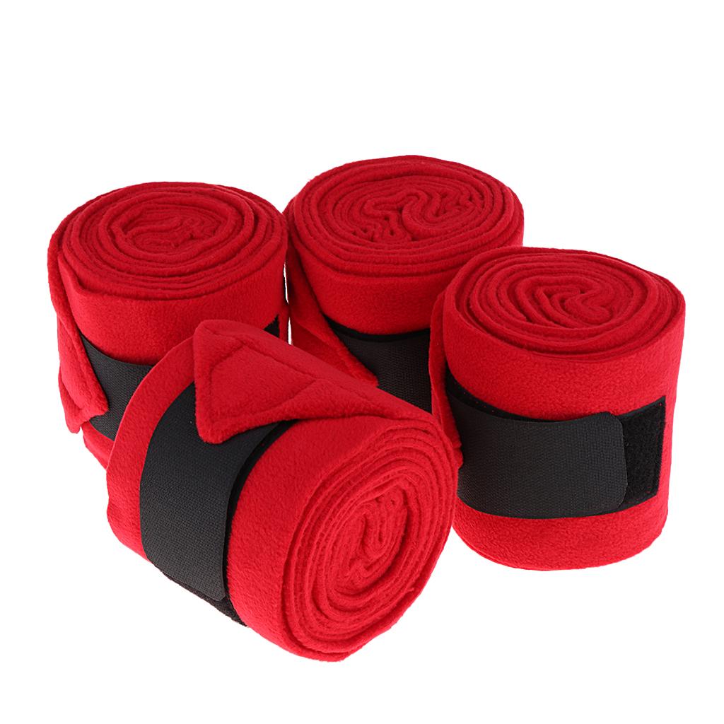 Horse Grooming Of 4 Fleece Leg Wraps Equestrian Supplies - Red