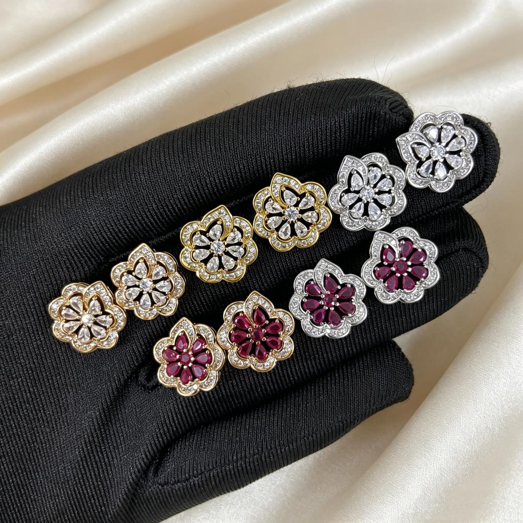 5 Colors Petals Zircon Stud Earrings Are Not Allergic, Exquisite Gifts, Affordable Luxury Goods jewelry Ladies, Everyday Wear