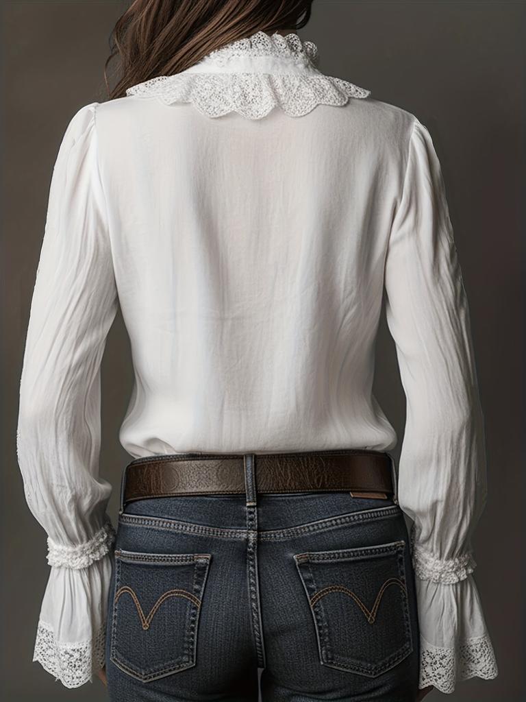 Lace Shirt Women's Design Fashion Spring Summer New Style Patchwork Thin Top Long Sleeve Elegant T-Shirt