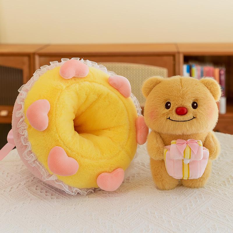 Cute Butter Bear Plush Toy Doll Transform Into A Bouquet Pillow Doll Chinese Valentine's Day Gift