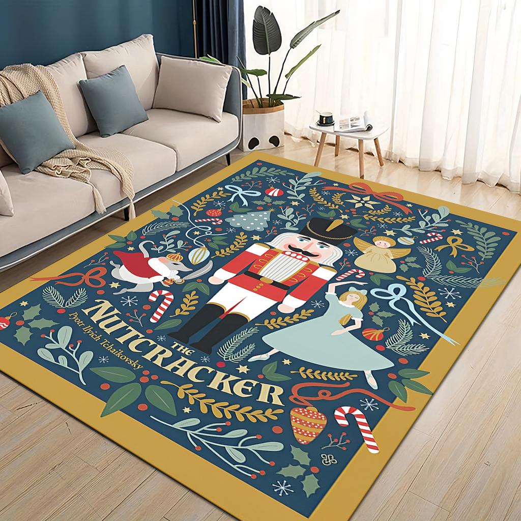 Merry Christmas Cartoon The Nutcracker Doll Festival Gift Carpet Rug for Living Room Bedroom Home Sofa Decoration,Non-slip Mat